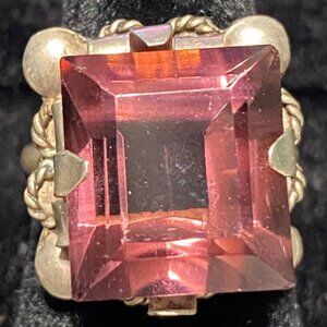 Vintage Sterling Silver Ring With Faceted Square Amethyst Gemstone Size 4.75